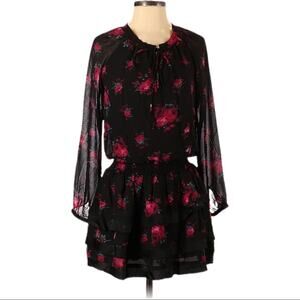 Sam Edelman Floral Smocked Waist Long Sleeve Dress Women’s Size Small Black Pink